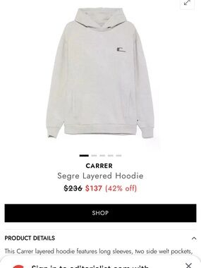 Carrera Light Gray Crewneck Hoodie